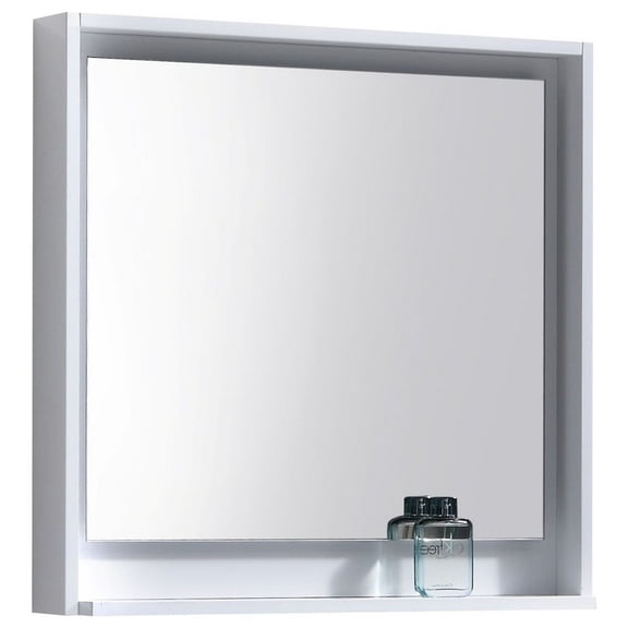 Bosco 30" Framed Mirror With Shelve, Gloss White Finish