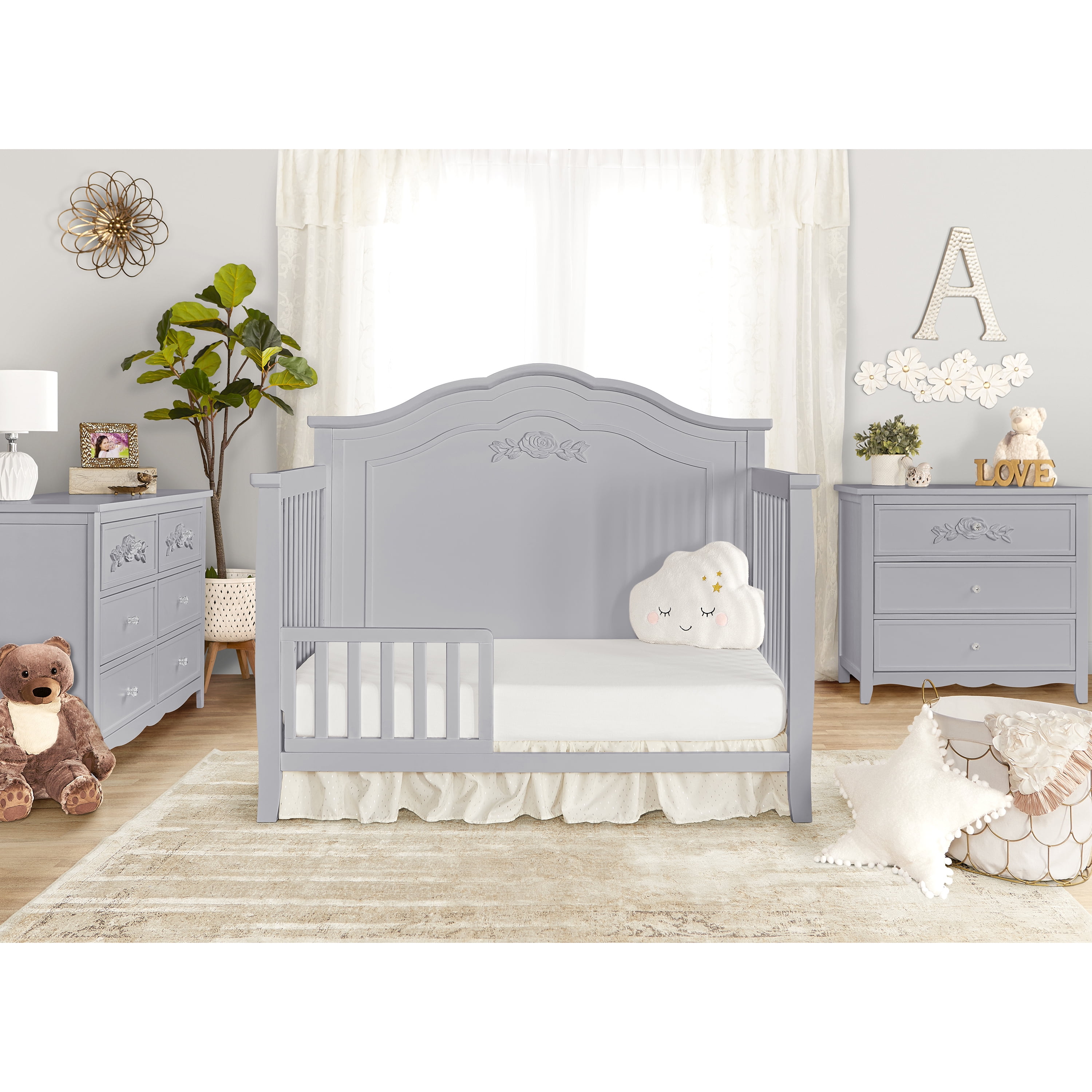Dream On Me Tiana Convertible Crib Toddler Guard Rail, New Zealand Pinewood, Silver Shimmer