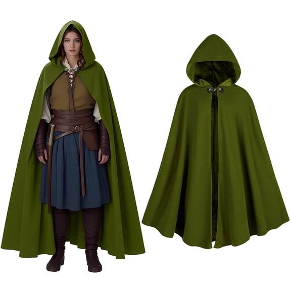 MYATED Renaissance Hooded Cloak for Women Gothic Medieval Vintage Cape Halloween Costume Cloak,Green