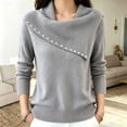 thumbnail image 4 of Vynhevius Womens Beaded Cowl Neck Sweater Long Sleeve Casual Winter Pullover Top, 4 of 6