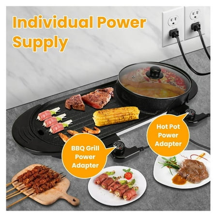 Electric Hot Pot & Grill 2200W - 2-in-1 Smokeless Korean BBQ Grill Shabu Shabu Hot Pot with Independent Temperature Control, 5 Gears, for 2-10 People