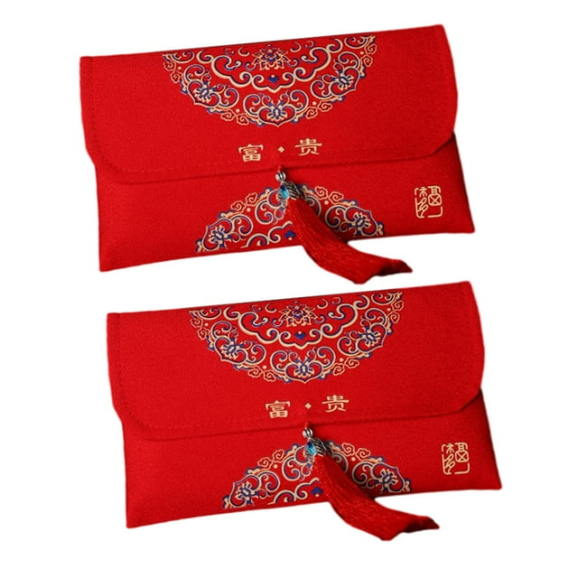 2 piezas s rojos de tela de año Nuevo Chino, bolsa de dinero de la , bolsa de paquete rojo Hongbao para boda, fiesta de celebración de Fugui BLESIY Sobre rojo