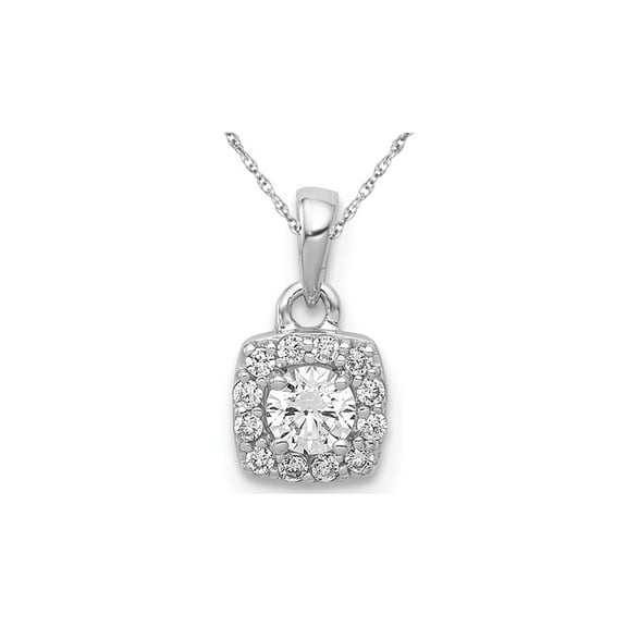 3/10 Carat (Ctw H-I, I2-I3) Diamond Solitaire Halo Pendant Necklace in 14K White Gold with Chain for Women