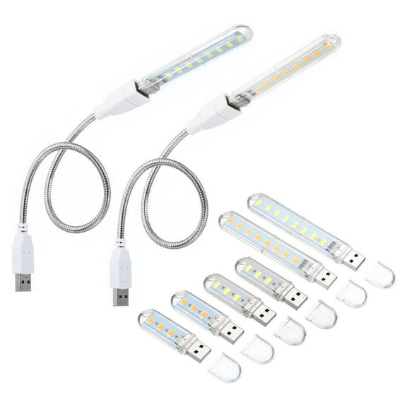 Uxcell 1W 2W Portable USB Lights with Flexible Gooseneck Cables, White & Warm, 10 Pack
