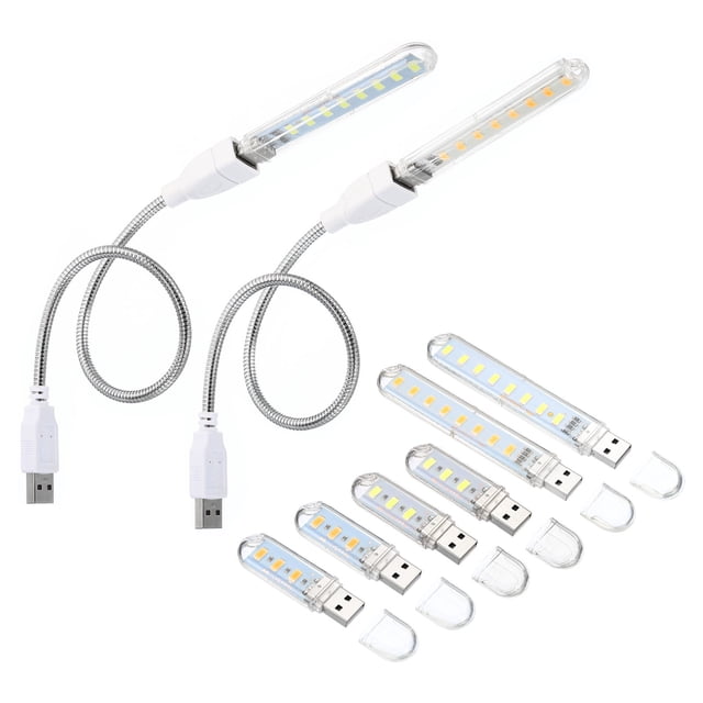 Uxcell 1W 2W Luces USB Portátiles con Cables Flexibles de Gooseneck, Blancas y Cálidas, Paquete de 10