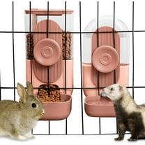 OhhGo Hanging Automatic Food Water Dispenser, 2Pcs Gravity Pet Feeders and Waterers for Cats, Dogs, Rabbit Cage Food Bowl, Pink