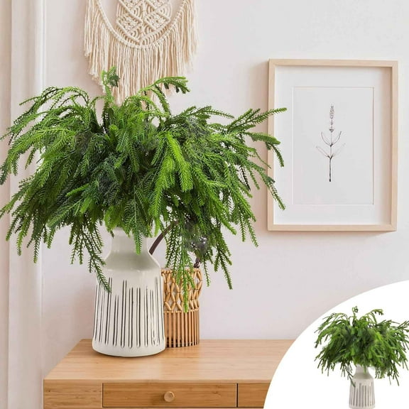 Holloyiver 6 Pcs Christmas Norfolk Pine Branches, 18 Inch Norfolk Pine Artificial Christmas Branches DIY Crafts Faux Christmas Norfolk Pine Branches for Xmas Indoor Outdoor Home Decor