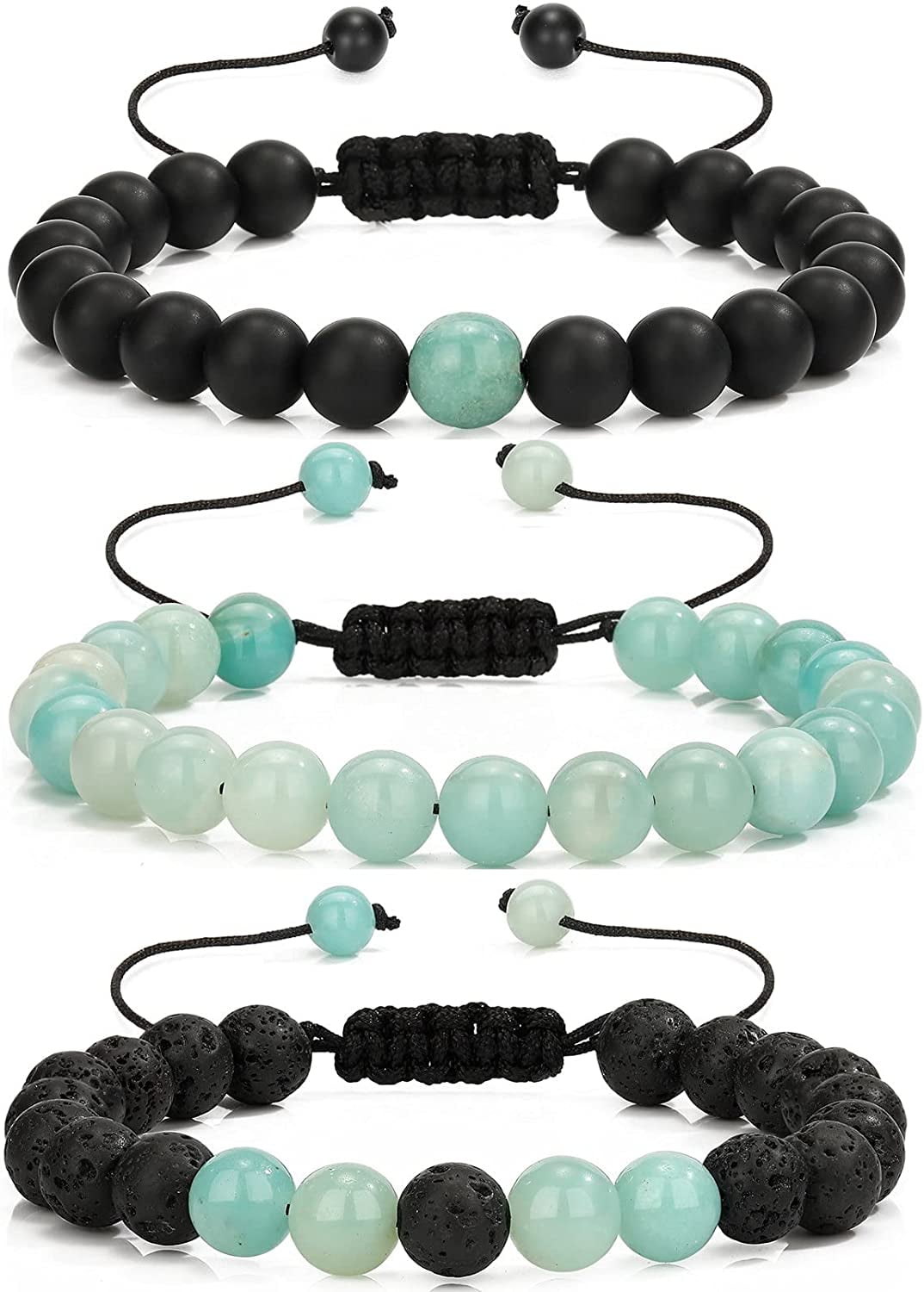 MengPa Mens Lava Rock Bead Bracelets Set - 3 Pack Anxiety Relief Stone Beaded Bracelet With Essential Oil - View #5