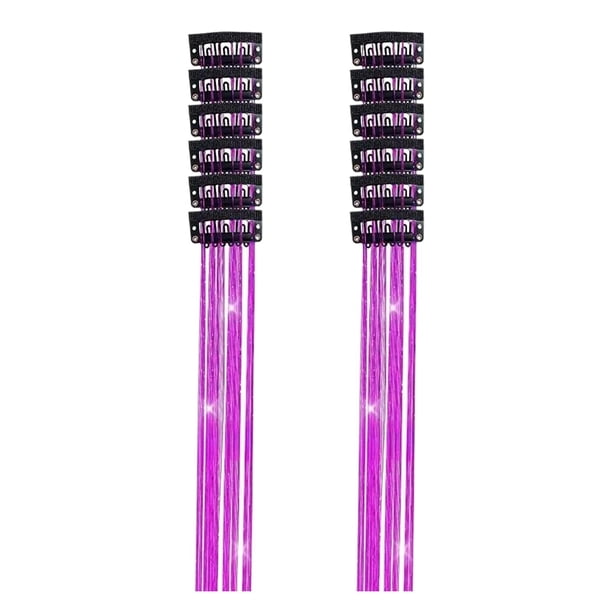 12 extensiones de cabello brillantes con purpurina para niñas y mujeres, accesorios brillantes. Violeta oscuro