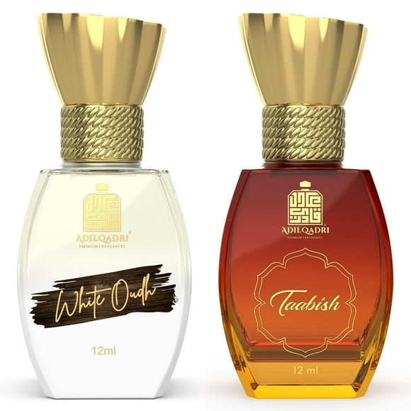 Adilqadri White Oudh + Taabish Roll On Attar Combo For Men & Women Pack Of 2 X 12ml - 0.4 Fl.oz. Each | Non Alcoholic Unisex Attar - With Floral, Warm & Spicy Notes | Skin Friendly Perfume