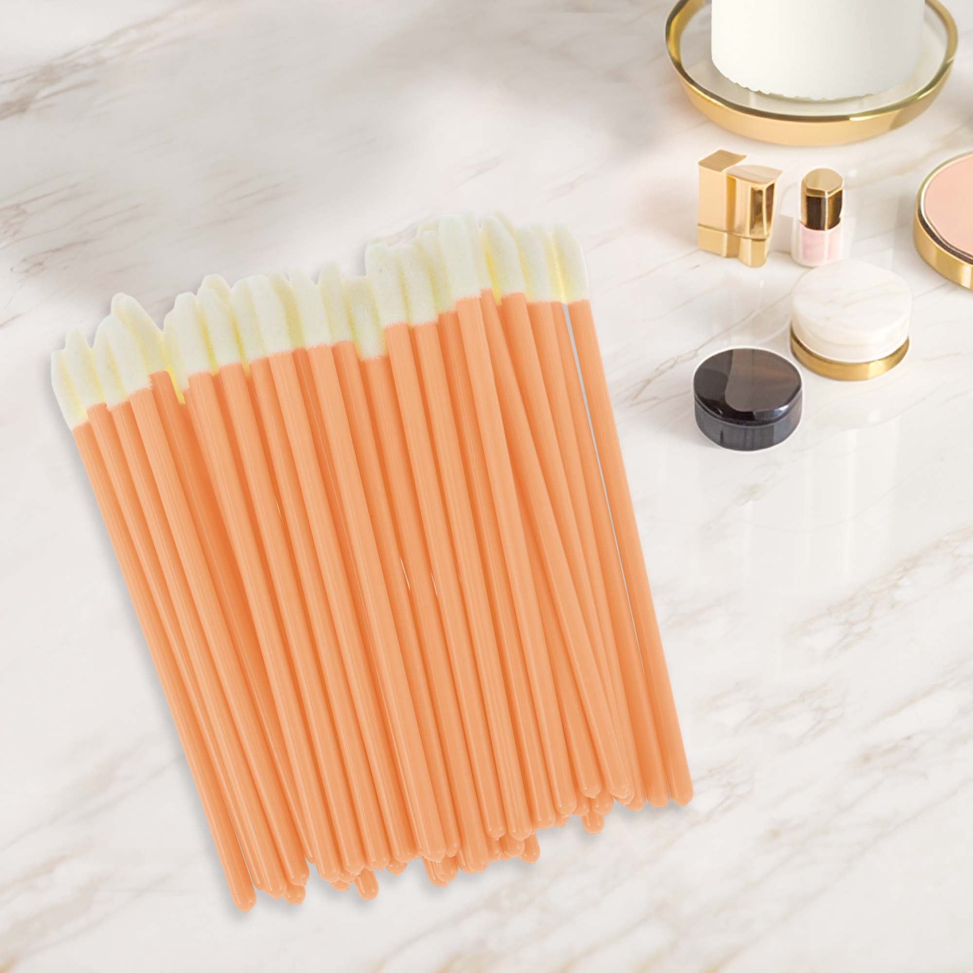 Unique Bargains 50 Pcs Disposable Solid Rod Lip Brush for Daily Makeup Application Orange