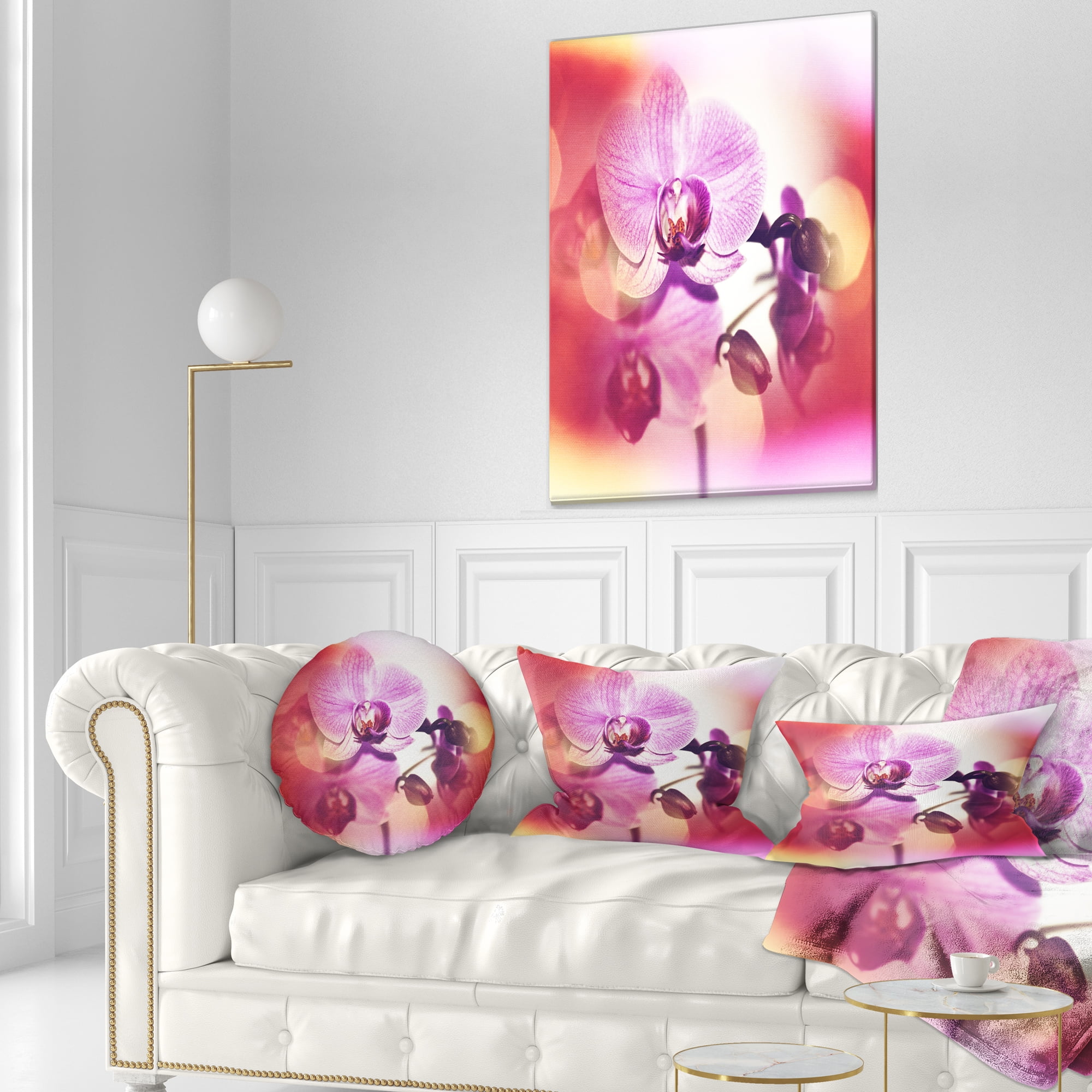 Designart Beautiful Pink Orchid Flowers - Flower Throw Pillow - 12x20