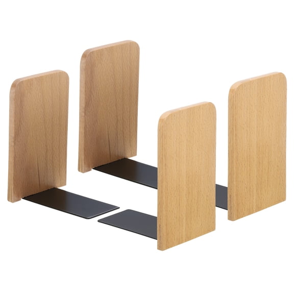 Uxcell Wood Bookend with Metal Base, 4 Pcs Non-skid Square Head Book Ends for Shelves, Beech Wood