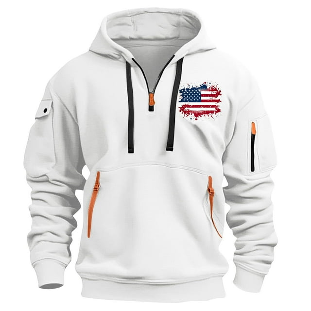 JMYHOAM Hoodies for Men Men's Spring and Fall Printed Hooded Sweatshirt Zipper Multi-Pocket Pullover Sweatshirt