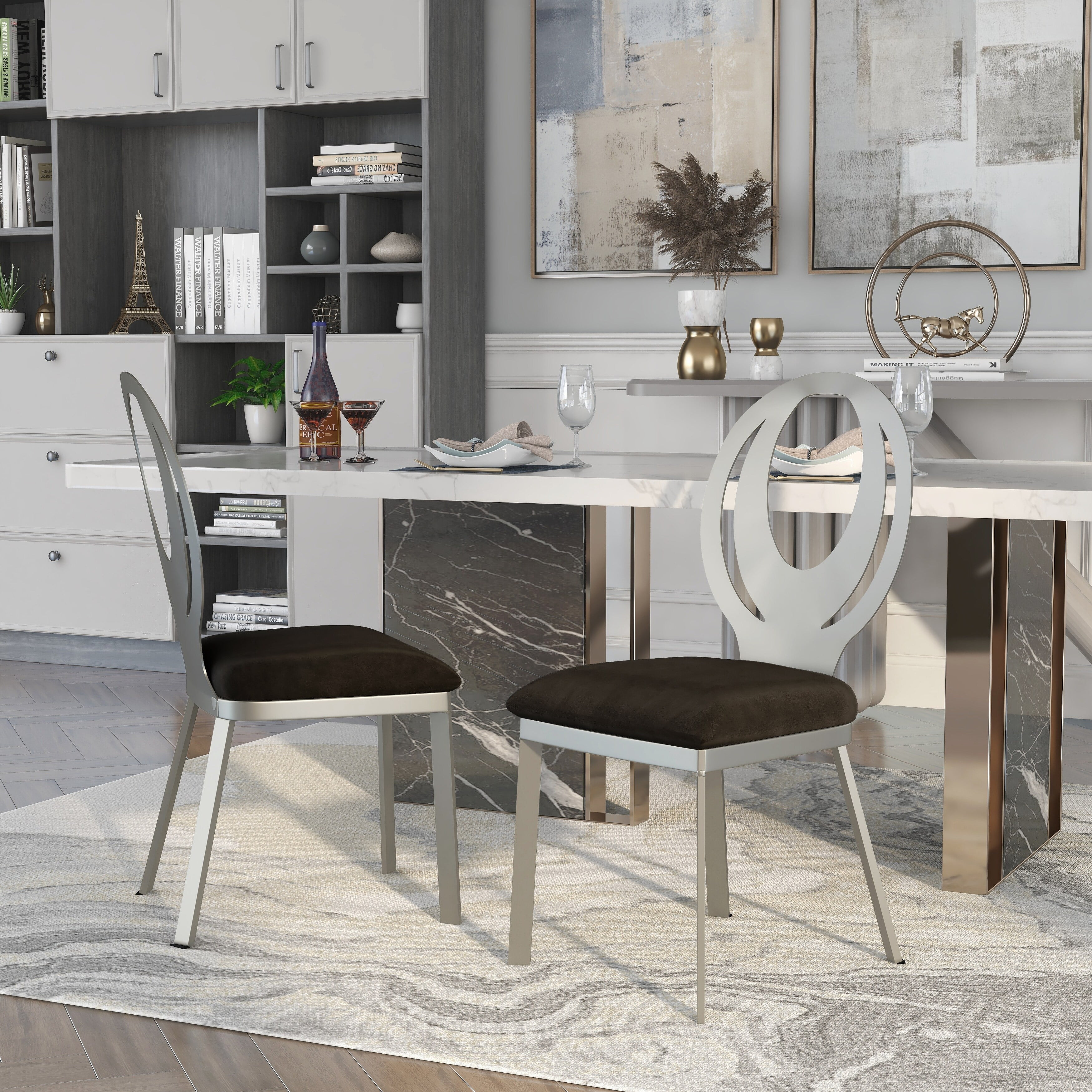 Furniture of America Heer Modern Silver Metal Dining Chairs (Set of 2) by