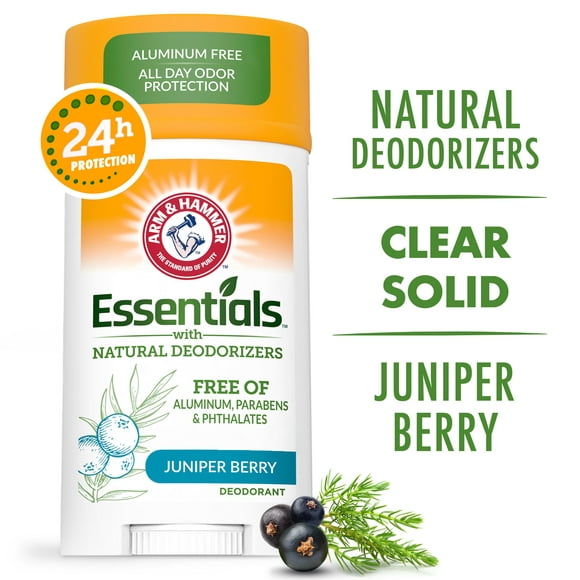 ARM & HAMMER Essentials Deodorant- Clean Juniper Berry- Wide Stick- 2.5oz- Made with Natural Deodorizers- Free From Aluminum, Parabens & Phthalates