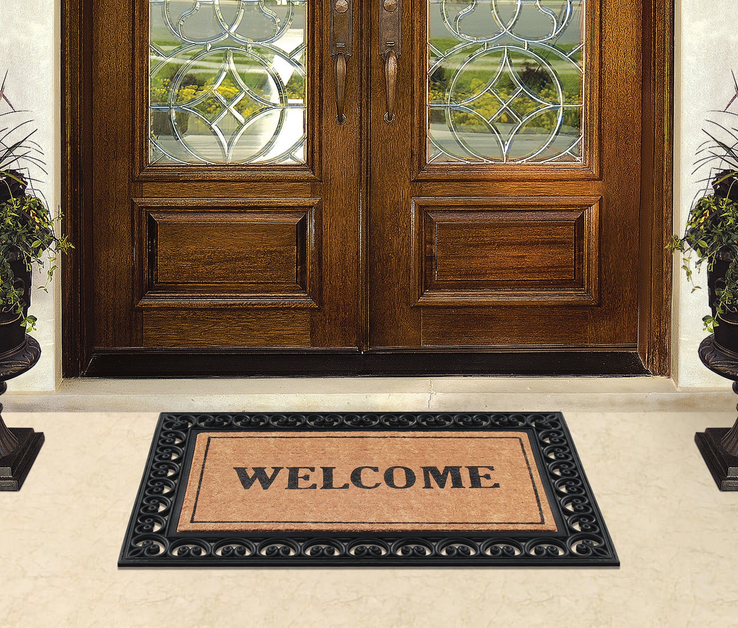 A1HC 30"x48" Outdoor Coir & Rubber Door Mat, Heavy-Duty, Durable, Fade-Resistant Front Porch Welcome Mat, Black Paisley Design