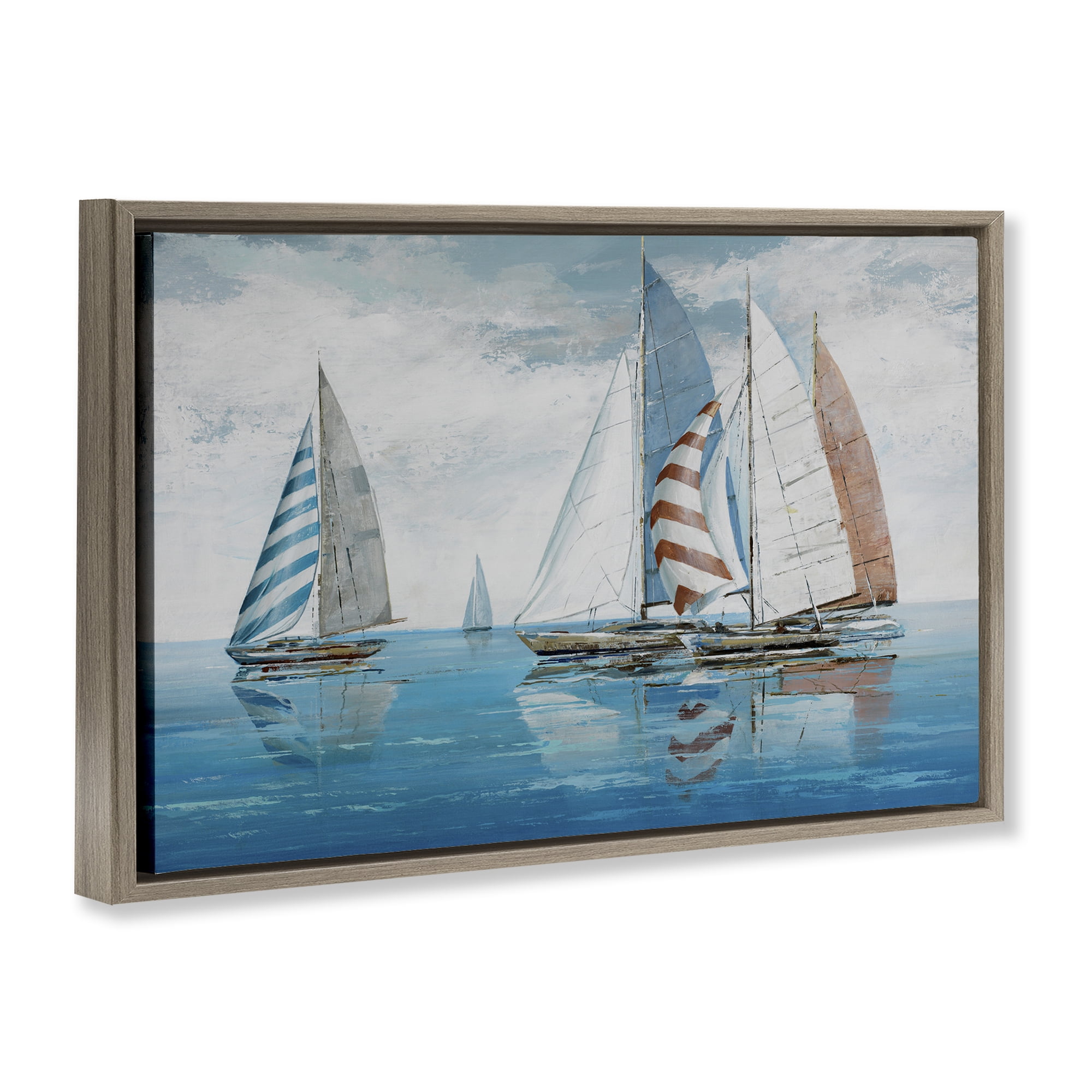 Stupell Industries Maritime Ocean Yachts Nautical & Beach Painting Brown Floater Framed Canvas Art Print Wall Art, 31 x 21
