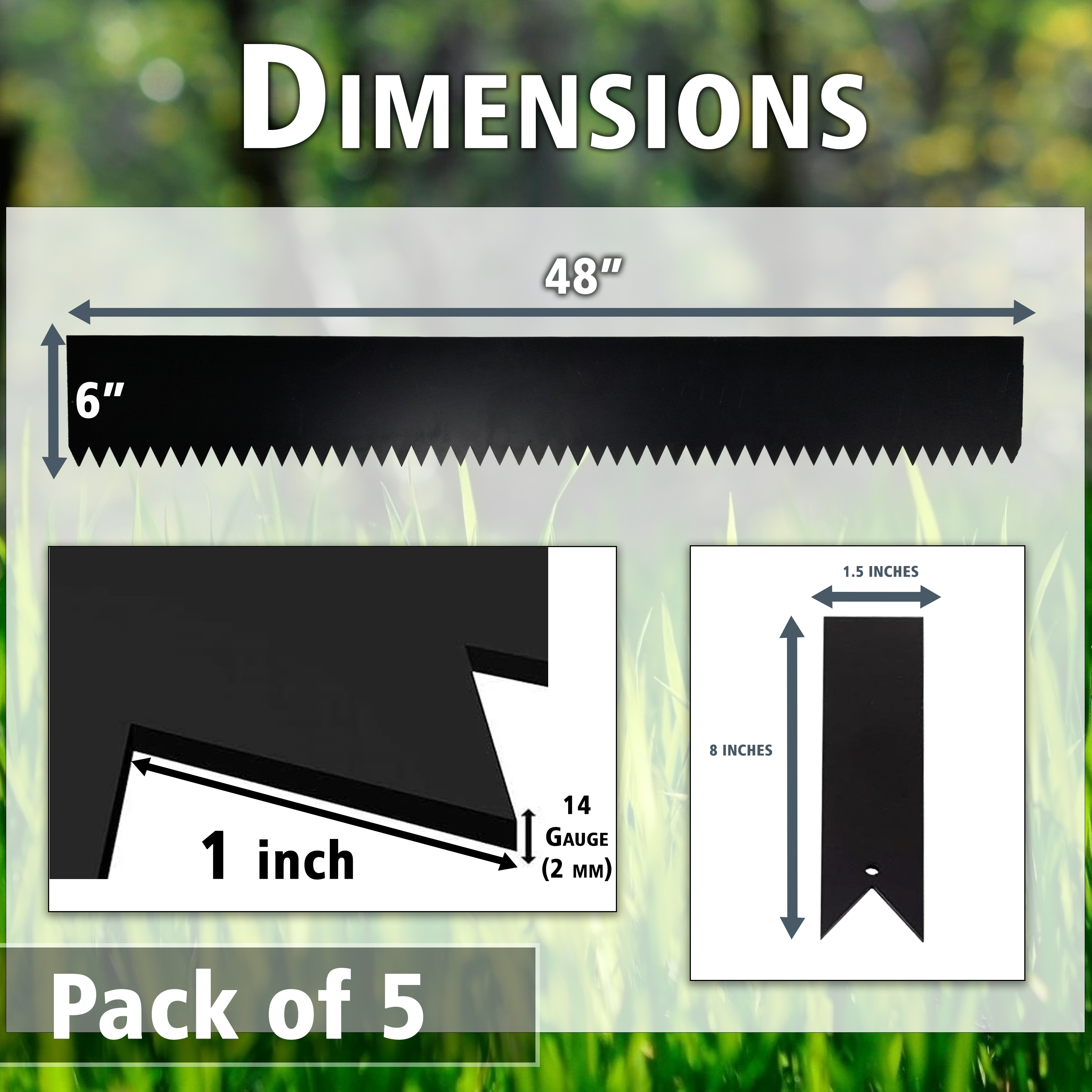 Garden Fence - 5 Pcs (Landscape Garden Edging) 48 INCH x 6 Inch - Metal - No Dig Garden Fence