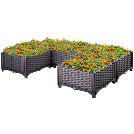 VEVOR Raised Plastic Garden Bed, 15×15×9in Square Garden Planter Boxes Flower Bed Box Kit, Set of 5 Raised Garden Bed for in/Outdoor