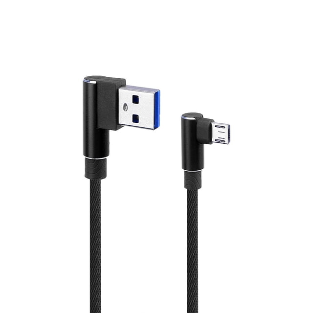 1M Right Angle USB Micro Cable Braided USB 2.4 A to 90 Degree Data Cable Charger Cord for Universal Android Phone (Black)