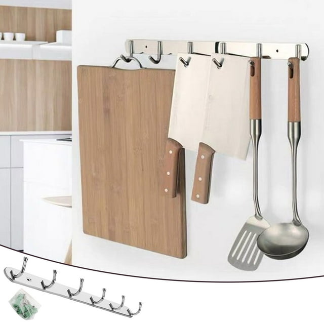 Stainless Steel Wall Mount Hooks Heavy-Duty Coat Rack with 6 Durable Hanger Hooks for Home and Organization