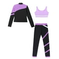 thumbnail image 4 of TiaoBug Kids Girls Color Block Gymnastics Workout Outfits Long Sleeve Sport Tops Vest and Leggings Set Light Purple 16, 4 of 7