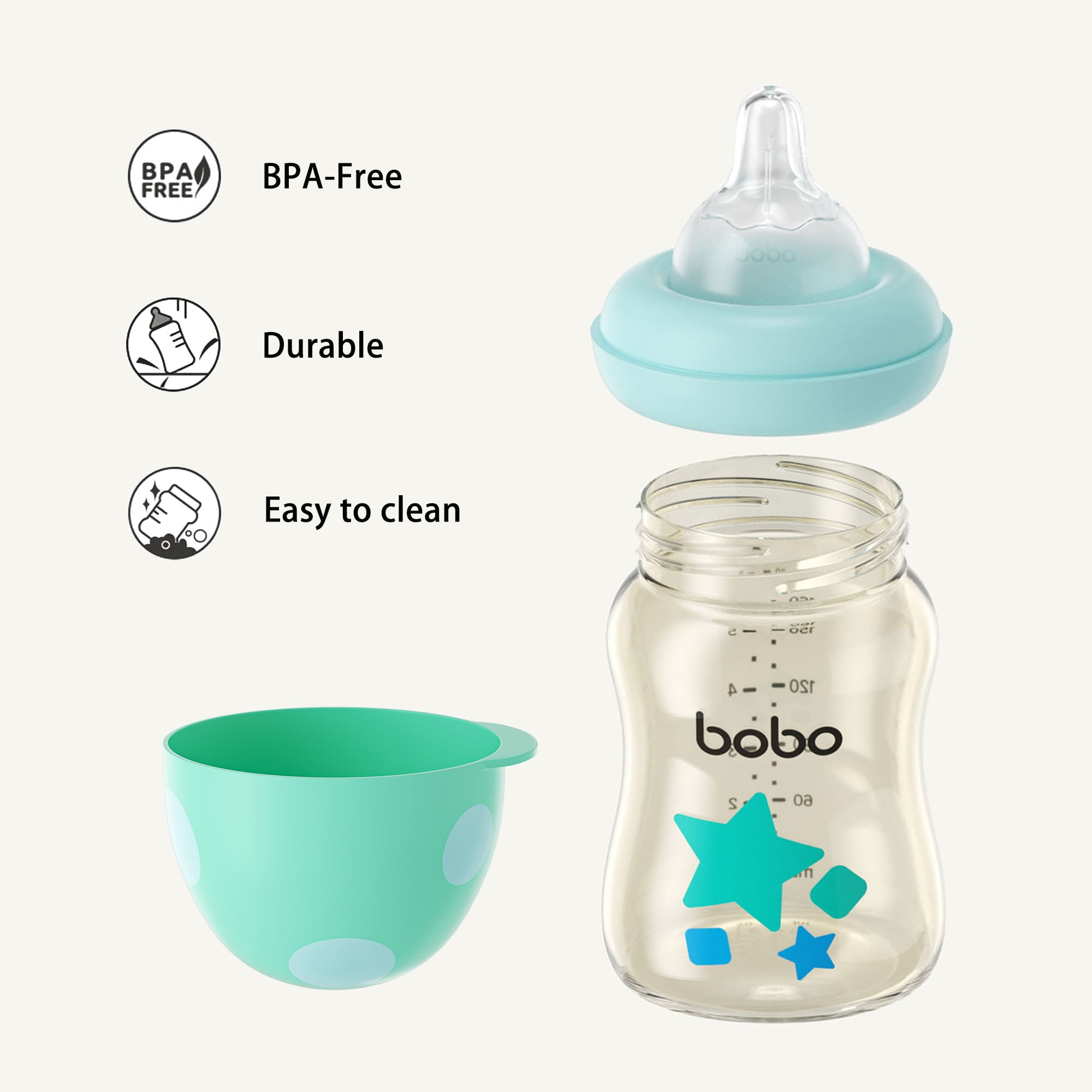 YOHKOH Mushroom Cap Baby Bottles Blue,PPSU Bottle,for Breast/Mixed Feeding Infant,5.4oz,4pk