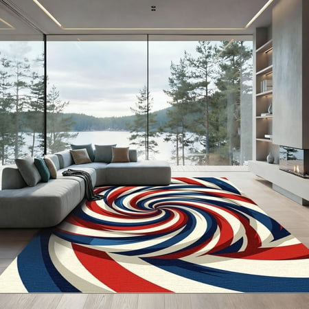 ODIKA 4'x6' Machine Washable Non-Slip Area Rug, Abstract Navy Blue High Traffic Rug, Blue, 1015922