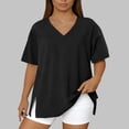 thumbnail image 5 of UAMVSH Plus Size Tops for Women Short Sleeve V Neck Oversized T Shirt Side Split Casual Loose Fit Basic Tees for Workout Yoga, 5 of 6