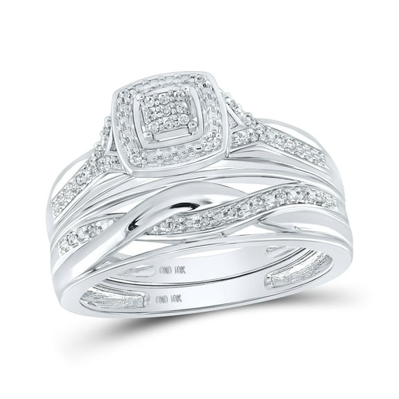 10K White Gold His Hers Round Diamond Cluster Matching Wedding Set 1/10 Cttw, Womens Size: 5-10, Mens Size: 7-13