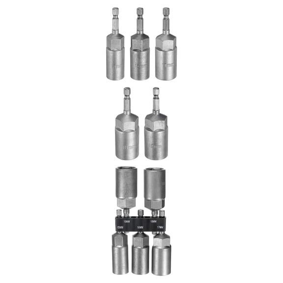 Uxcell 5pcs Hex Nut Driver Drill Bit 15/16/17/18/19mm 6-Point Drill Socket 1/4" Hex Shank 80mm Length Nut Setter Quick-Change Nut Impact Driver Bit Set with Bit Holder
