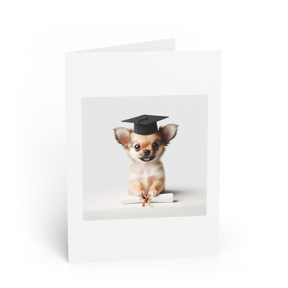 DistinctInk Greeting Card / Note Card - Chihuahua Puppy Graduation - PACK of 25