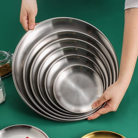 SeekLGT Pizza Pan Stainless Steel Round Baking Tray Professional Heavy Duty Roasting Pan for Pizza Pie Cake and Fruit Serving Platter