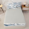 thumbnail image 4 of Manfei Ink Ocean Whale Zipper Queen Comforter Set with Fitted Sheet and 2 Pillowcases, Kawaii Shark Zipper Bedding Set, Navy White, Gray Reversible, 4-Piece, 4 of 7