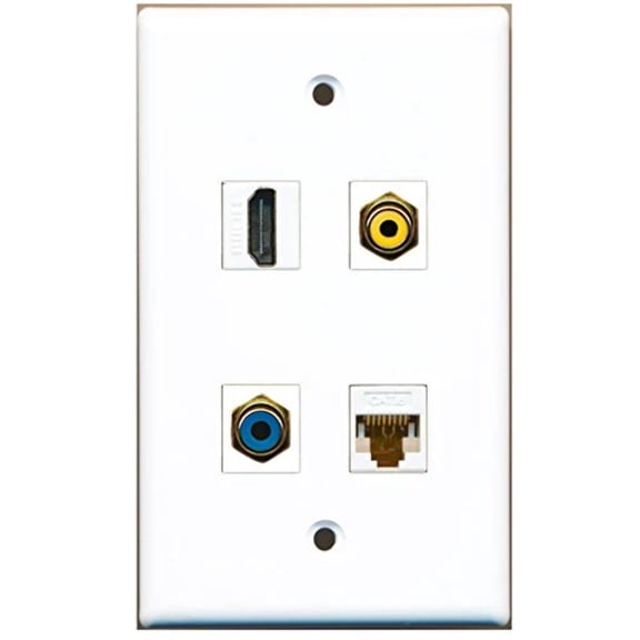 RiteAV - 1 Port HDMI 1 Port RCA Yellow 1 Port RCA Blue 1 Port Cat6 Ethernet White Wall Plate