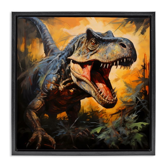 Stupell Industries Bohemian Angry Dinosaur Roaring Black Floating Frame Canvas Art, 18 x 18, by Creative Studio