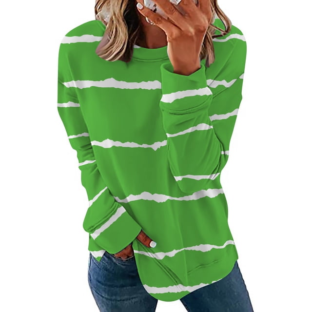EQWLJWE Chemises à Manches Longues pour Femmes Pack Chemises Décontractées à Manches Longues pour Femmes Imprimé Col Rond Chandail en Molleton Chandail Tunique Ample Hauts Vêtements d'Automne pour Femmes