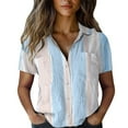 thumbnail image 2 of frariair ​Breathable Summer Striped Shirt Women's Fashion Down Blouse Lightweight Stretchy Comfort Office Vacation Tops​ Light Blue, 2 of 5