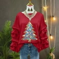 thumbnail image 4 of Yteetum Sweatshirt for Women Oversized Crewneck Christmas Pleated Ruffle Trim Pullover Hoodless Sweatshirts Tops Womens Casual Christmas Graphic Print Round Neck Loose Lantern Sleeve Xmas Sweatshirts, 4 of 5
