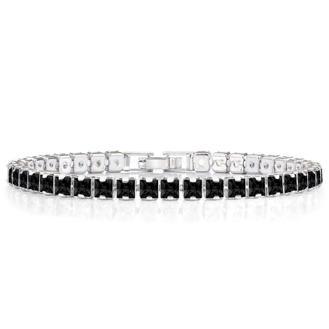 JeenMata Enorme pulsera de tenis con circonita cúbica negra de corte princesa de 11 quilates para mujer, diseño de eternidad, chapado en oro blanco