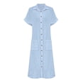 thumbnail image 3 of Daznico Women's Textured Midi Shirt Dress Short Sleeve Button Down with Pockets Casual Loungewear Dress,L, 3 of 4