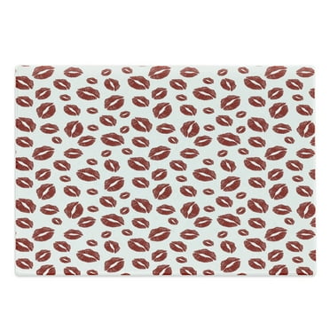 Kiss Cutting Board, Monochrome Design Warm Tone Girl Kises, Decorative Tempered Glass Cutting and Serving Board, Large Size, Ruby and White, by Ambesonne