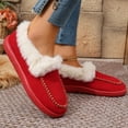 thumbnail image 4 of Loafers for Women Plush Warm Winter Casual Flat Shoes Suede Round Toe Comfortable Thick Soft Sole Walking Shoes Red Size 9, 4 of 6