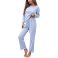 thumbnail image 1 of Conjunto De Salón De Punto Waffle Color Puro Suelto 2 Piezas Manga Larga Cuello Redondo Top Cintura Elástica Pantalón Traje para Otoño Azul XL, 1 of 8