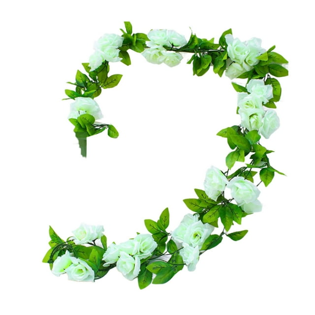 Guirnalda floral de flores artificiales de simulación con hojas verdes para fiesta Blanco