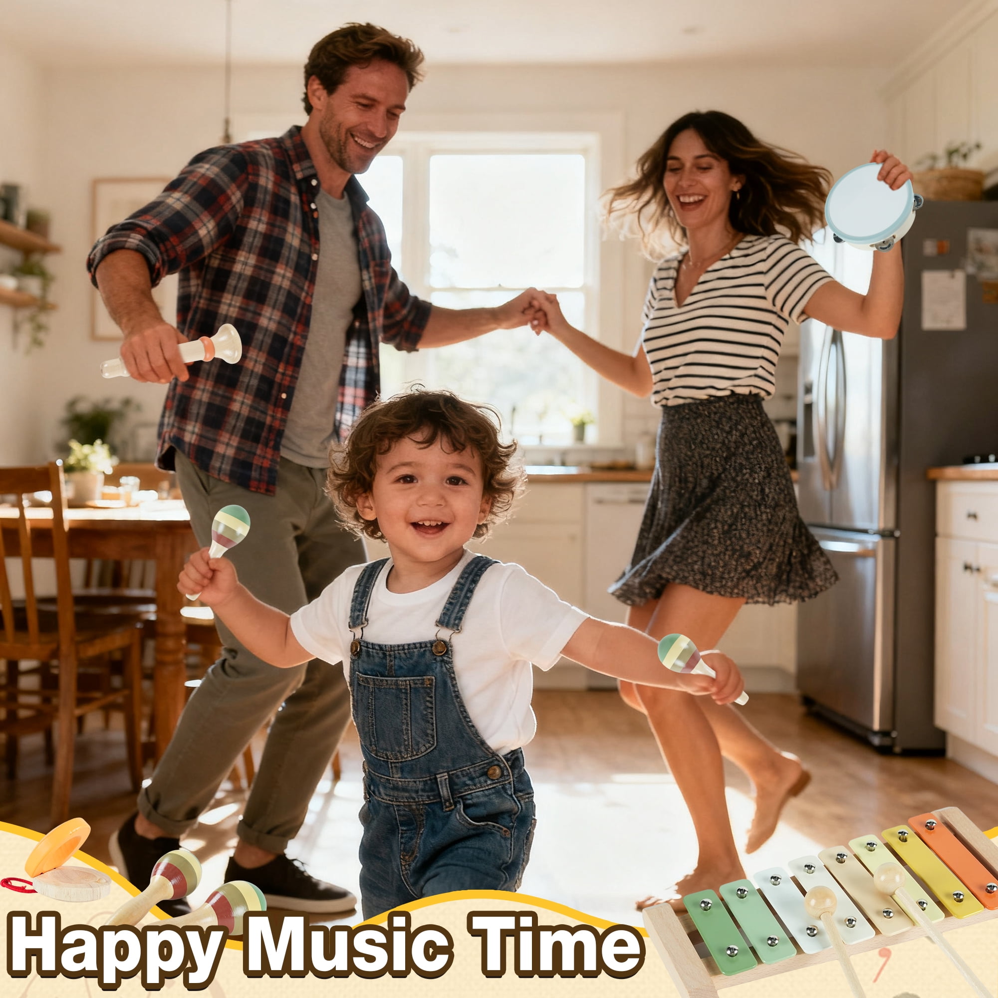 JBeeCtrl Toddler Musical Instruments Set Wooden Montessori Toys for Toddlers 1-3 Year Old Girls Boys Neutral Colors Percussion Instruments Set for Kids Preschool Educational Birthday Gifts