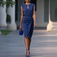 thumbnail image 2 of Women's Wear to Work Dresses Cap Sleeve Sheath Bodycon Midi Dress Ruched Business Hollow Out Office Pencil Dress, 2 of 5