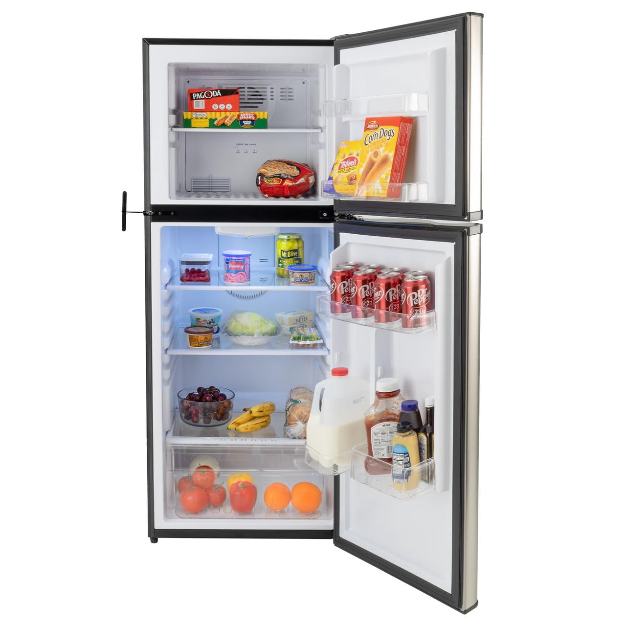 RecPro Everchill 10.7 Cu Ft 12V RV Refrigerator with Freezer | Black Finish | Dual Swing Glass Doors | Independent Temp Controls | Frost Free | Vibration Protection