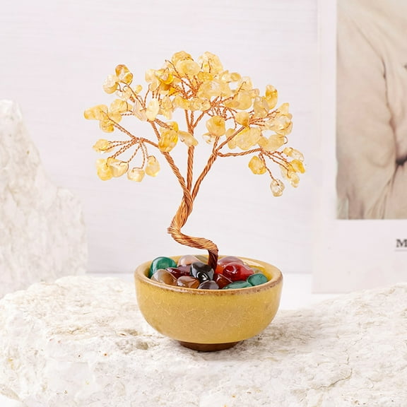 Handmade Chakra Crystal Tree Copper Wire Wrapped Healing Gemstone Tree for Good Luck, Positive Energy, Wealth, Reiki Healing, and Decor